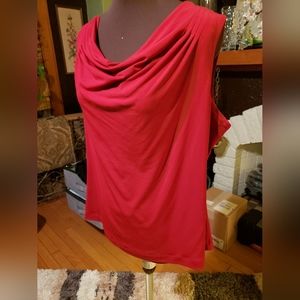L Calvin Klein sleeveless top w cowlneck.  Deep red color.